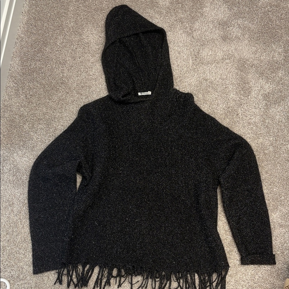 Alexander Wang Charcoal Hooded Fringe Sweater